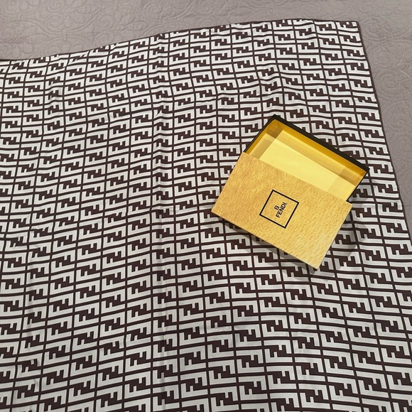 🌺SOLD🌺 Fendi  Brown and Cream Zucca Printed Silk Scarf - Picture 5 of 10